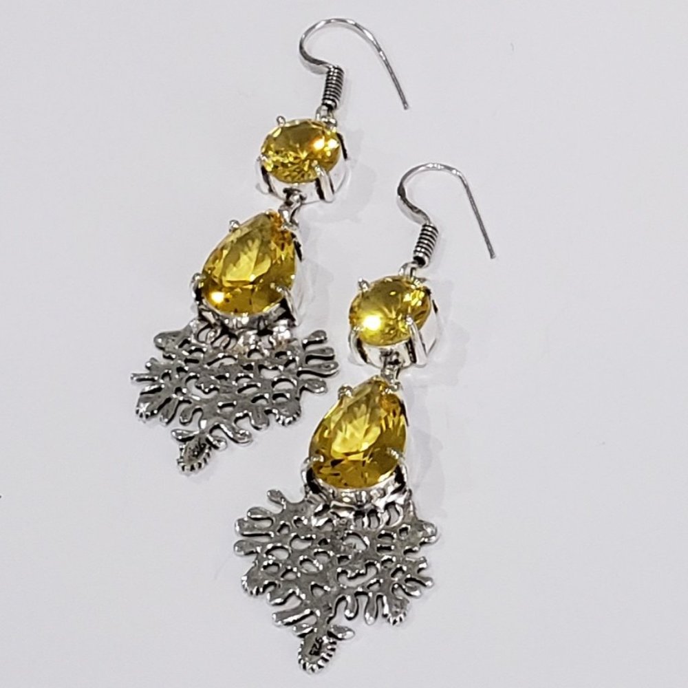 Beautiful Handmade Citrine Gemstone 925 Drop Dangle Earrings - Picture 1 of 11